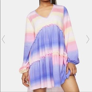 Super cute ombré beach rainbow dress cover up mini dress